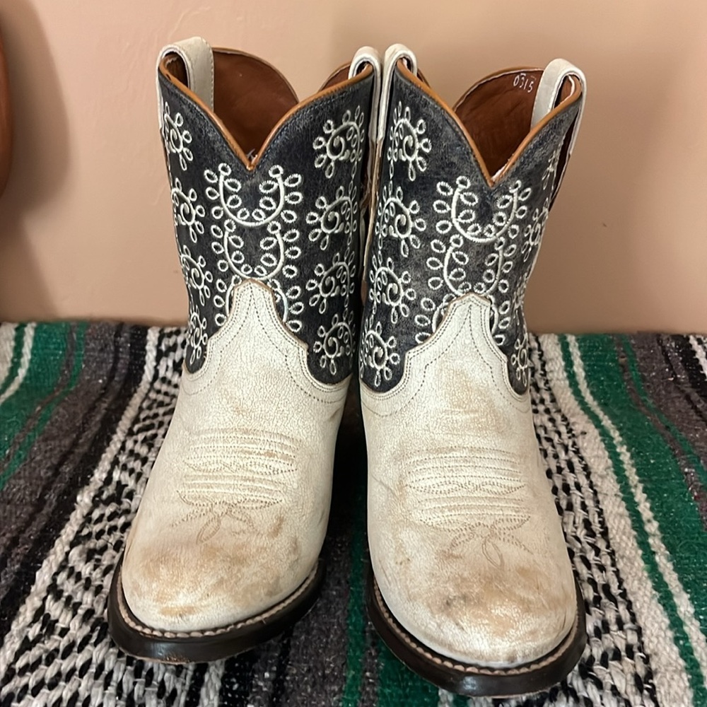 Dan Post cream and dark navy  Leather Cowboy Boots ankle boots